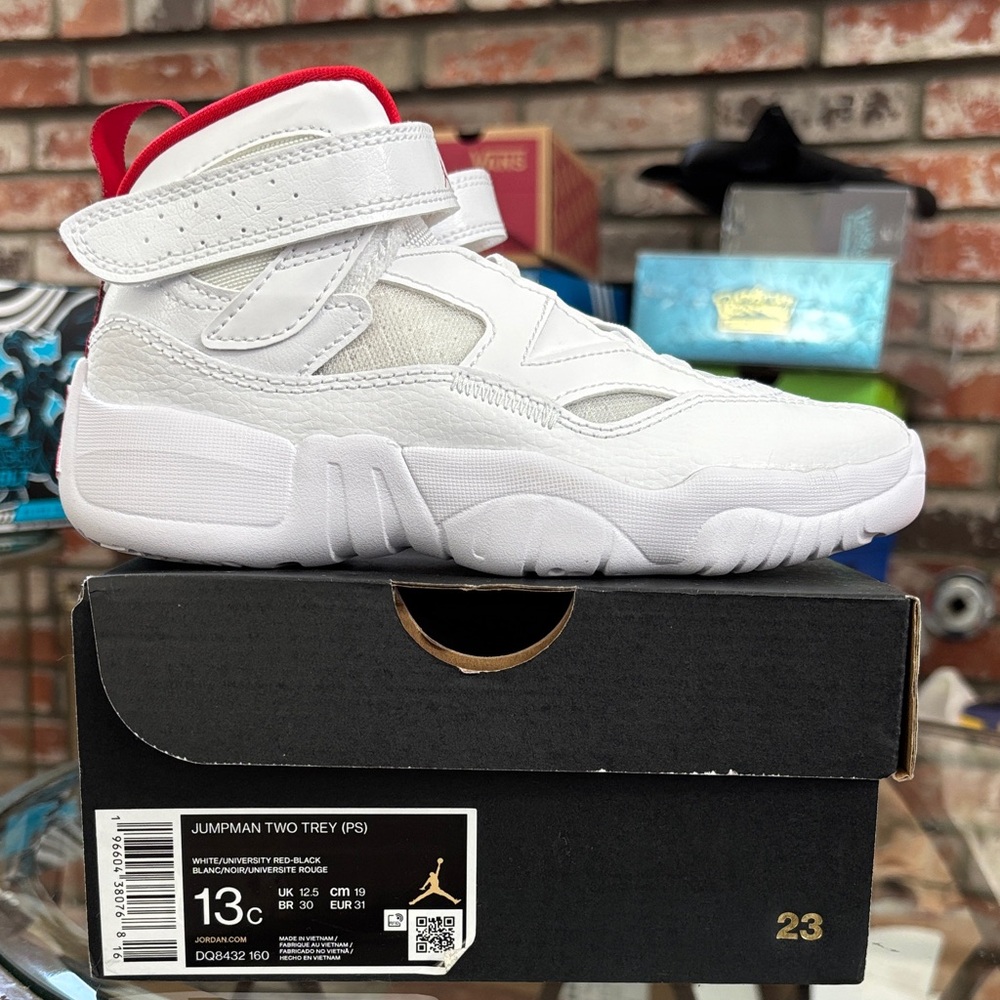 Jordan Jumpman Two Trey Little Kid Sneakers DQ8432-160 White Red [Select Size]